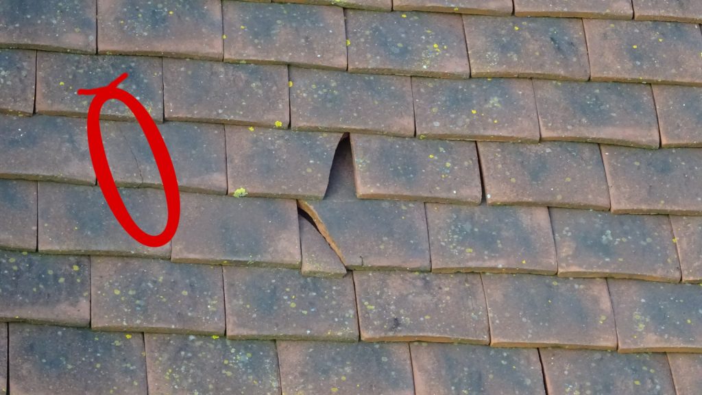 Broken roof tile imaged from a drone, Drone Construction and Building Inspections, Aerial imaging, Shropshire