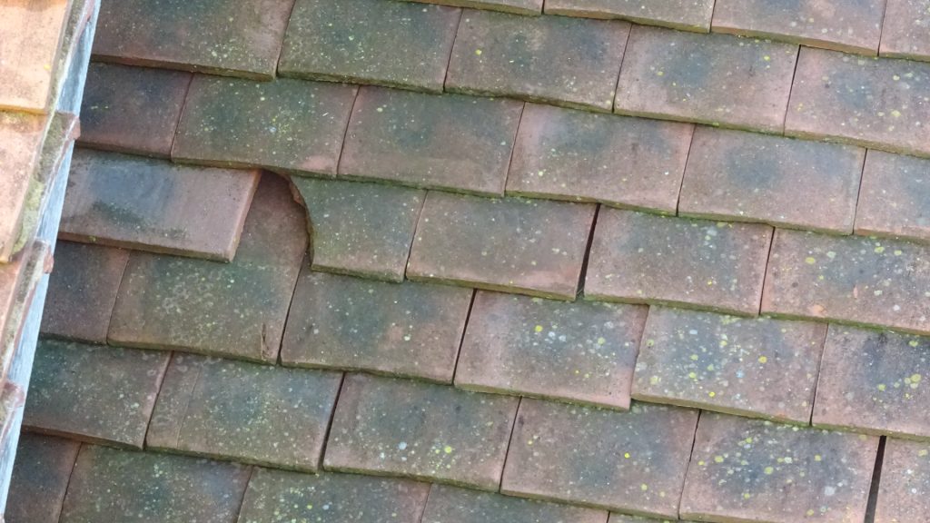 Broken roof tile imaged from a drone, Drone Construction and Building Inspections, Aerial imaging, Shropshire